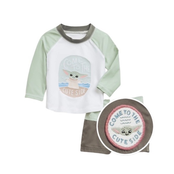 Baby Gap Star Wars Baby Yoda Coke to the Cute Side Rashguard & Shorts Size 6-12M